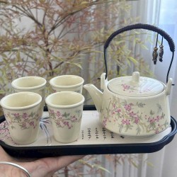 bộ ấm trà sắc hoa 4 ly kèm khay 