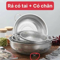 RỔ INOX 25.5CM CÓ TAI CÓ CHÂN ĐẾ