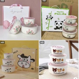 bộ 3 bát sứ nắp đậy 