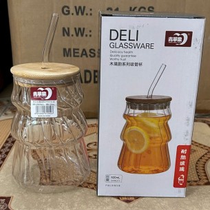Cốc thủy tinh VÂN MÂY nắp gỗ GPB 756/L1 (520ml)