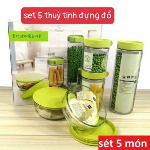 SET 5 THỦY TINH ĐỰNG ĐỒ NẮP XANH
