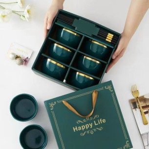 BỘ 6 CHÉN MÀU XANH VIỀN VÀNG 