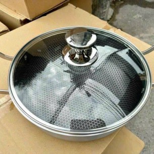 CHẢO TỔ ONG 2 QUAI CÓ NẮP THỦY TINH