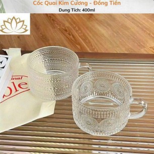 HỘP 2C LY THỦY TINH QUAI ĐỒNG TIỀN, QUAI KIM CƯƠNG