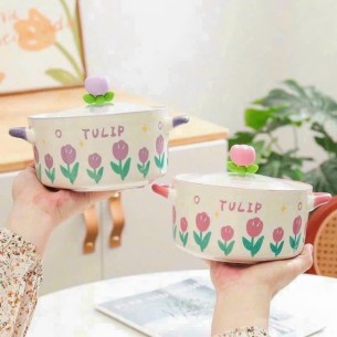 BÁT SỨ ĂN MÌ CÓ QUAI HOA TULIP