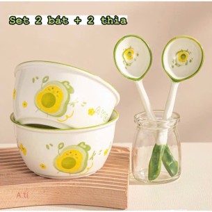 SET 2C BÁT TRÁI BƠ KÈM 2 MUỖNG ĐÓNG XỐP