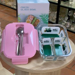 HỘP CƠM THỦY TINH 3 NGĂN KÈM MUỖNG ĐŨA INOX
