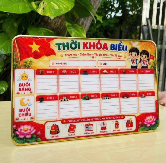 bảng thời khóa biểu gỗ có móc treo or đế dựng bàn