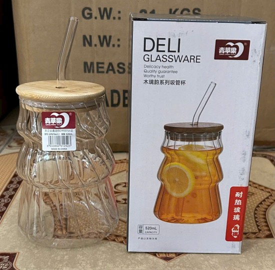 Cốc thủy tinh VÂN MÂY nắp gỗ GPB 756/L1 (520ml)