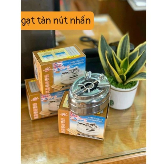 gạt tàn inox nút nhấn 
