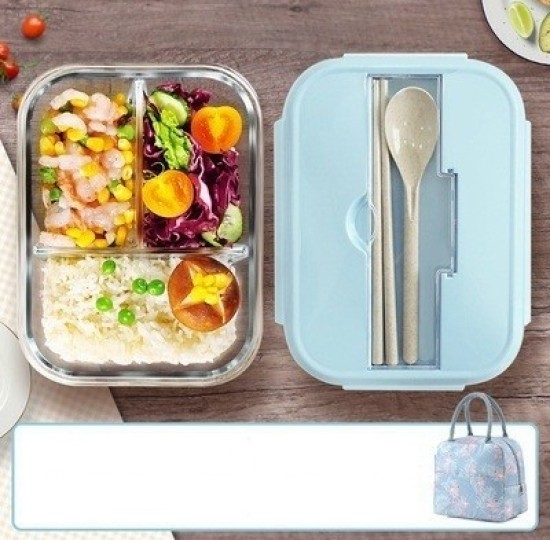 HỘP THỦY TINH 3 NGĂN KÈM MUỖNG ĐŨA