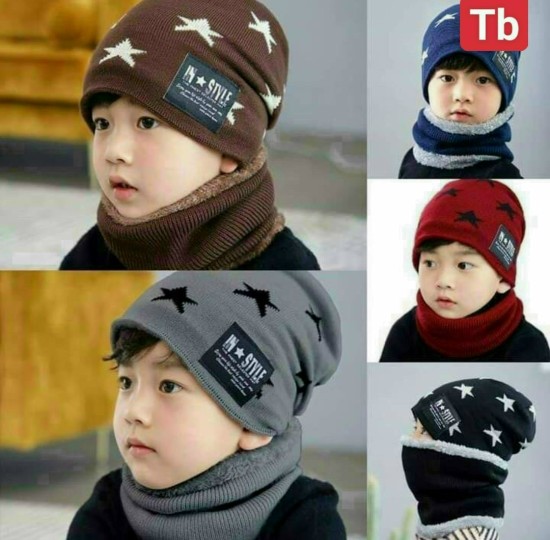 MŨ LEN KÈM KHĂN ỐNG GIỮ ẤM CHO BÉ