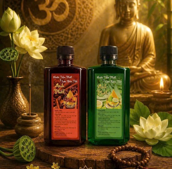 nước tắm phật bàn thờ chai dẹp ( nắp tròn)