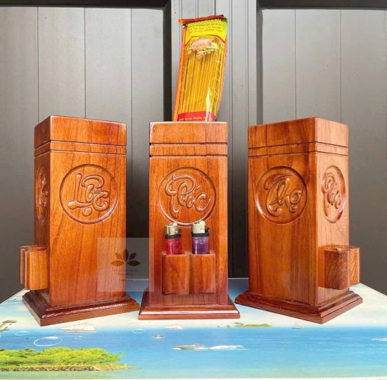 ống đựng nhang gỗ (chữ phúc, lộc, thọ)