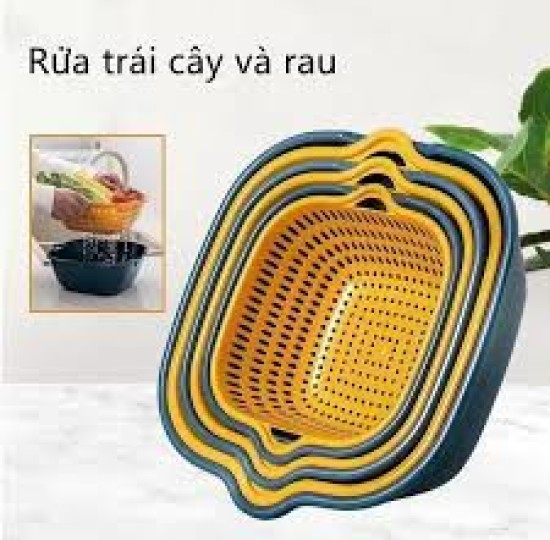 SET 6 THAU RỔ NHỰA XANH VÀNG
