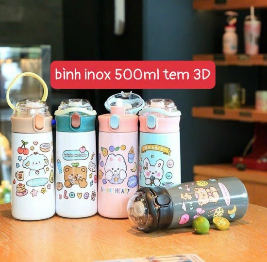 BÌNH NƯỚC INOX 500ML TEM 3D