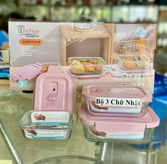 BỘ 3 THỐ THỦY TINH CÓ NẮP 410ML,680ML,1040ML
