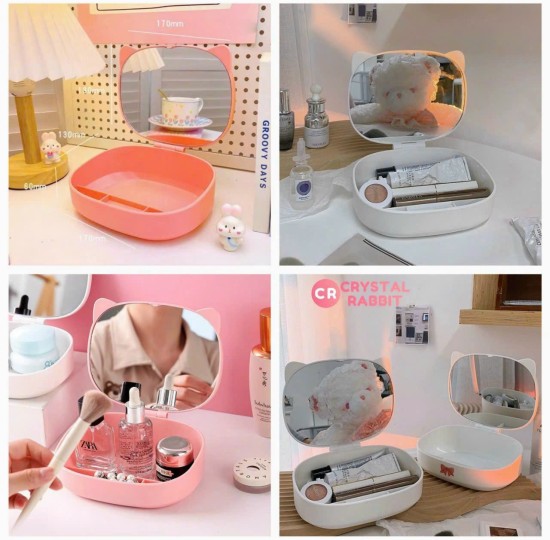 HỘP ĐỰNG ĐỒ TRANG ĐIỂM CÓ GƯƠNG TAI MÈO